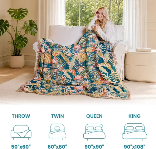 Vista 27 de MSGKV - Manta bohemia/primaveral de algodón para sofá y sala de estar, de gasa acogedora, de 50 x 60 pulgadas 50"x60" Cotton Throw, Woven Bird