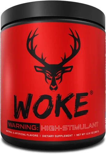 Vista 5 de Bucked Up - Woke - HIGH STIM Pre Entreno - Mejor Sabor - Enfoque Nootrópico, Bombeo, Fuerza, 30 Porciones (Frambuesa Azul)