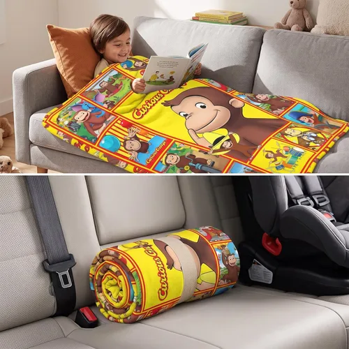Vista 6 de Curious Monkey George Kids - Manta amarilla para niños, 40 x