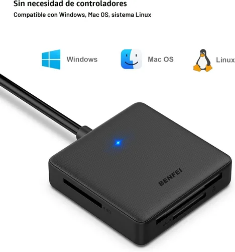 Vista 9 de Lector de tarjetas de memoria, BENFEI 4 en 1 USB 3.0 y USB-C a SD Micro SD Adaptador de lector de tarjetas MS CF, 4 tarjetas de lectura y escritura