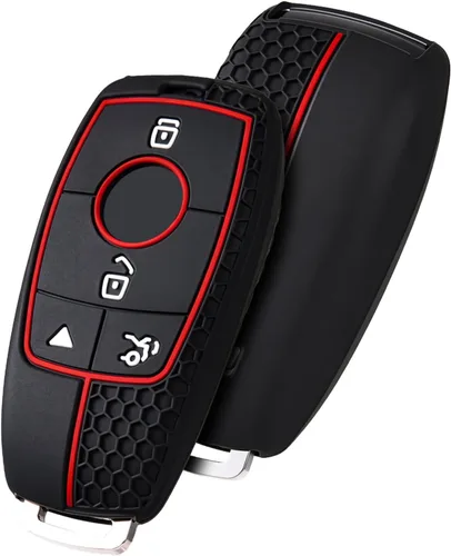 Vista 10 de ELOHEI Funda para llavero de protección de 360° de TPU suave premium para Mercedes Benz E Línea azul y negra