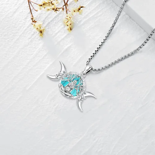Vista 199 de Collar de pentagrama de plata de ley con triple luna, diosa celta, nudo celta, nudo de brujas, Ankh, sol y luna, Hécate, lilith, Santa Muerte
