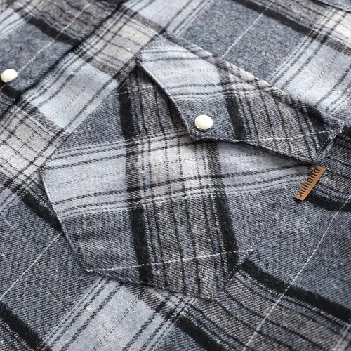 Vista 4 de Dubinik Camisa de franela para hombre, estilo vaquero occidental, con botones y perlas, para hombre, manga larga, vintage, a cuadros