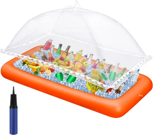 Vista 8 de [Usado] Leitee - Bandeja de hielo inflable con tapón de drenaje, 3 unidades, color negro Mesh Food Cover, Drink Containers and Inflator for Quick