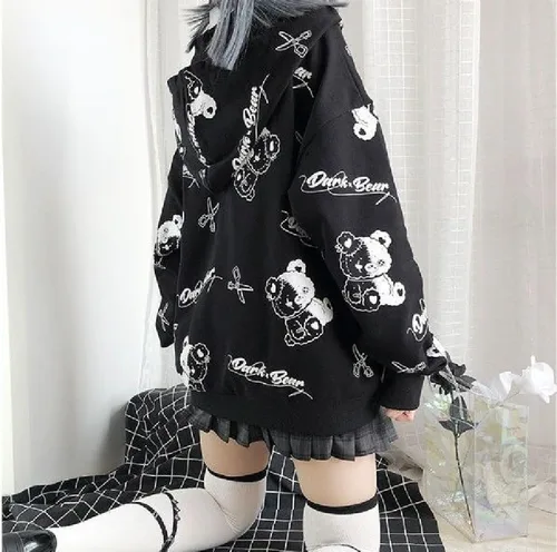 Vista 5 de CYee Graphic Y2k Hoodies for Women Grunge Japanese Zip Up Streetwear Punk Acubi Long Sleeve Pullover Harajuku Loose Outwear