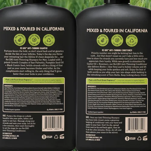 Vista 5 de California Naturals Mens Re:Gro - Juego de champú y acondicionador, antiadelgazamiento y apoyo al crecimiento del cabello, todo tipo de cabello