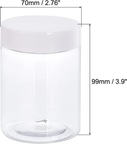 Vista 2 de uxcell Tarros redondos de plástico con tapa superior de rosca blanca, recipientes vacíos transparentes de boca ancha de 10 onzas