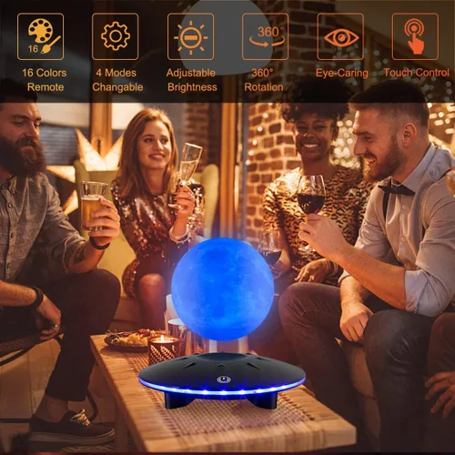 Vista 5 de Lámpara magnética flotante de luna, 16 colores, luz de luna, girando levitante, impresión 3D, luna, luces LED de noche, hogar, oficina, habitación