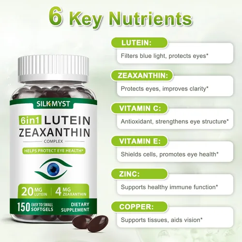 Vista 2 de Suplemento de luteína y zeaxantina, vitaminas oculares 150 cápsulas blandas, 20 mg de luteína y 4 mg de zeaxantina con vitaminas C, E, zinc, cobre