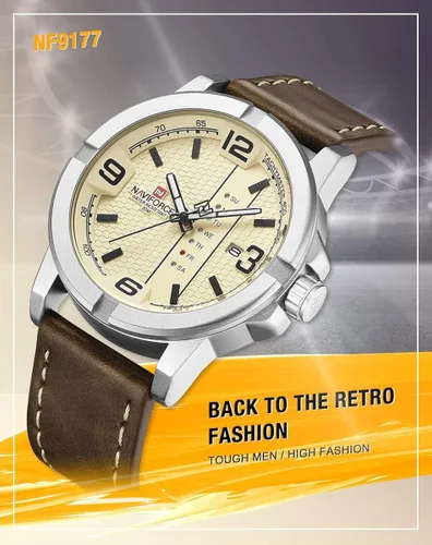 Vista 3 de NAVIFORCE Date Quartz Men Casual Militar Sports Japón Movimiento de cuarzo Relojes de pulsera de cuero genuino plata