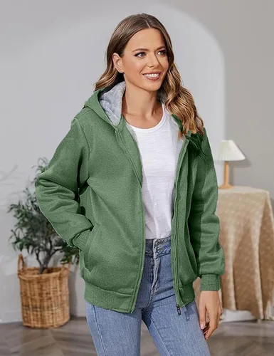 Vista 7 de PUWEI - Sudadera con capucha, con zíper y forro de felpa grueso, para mujer