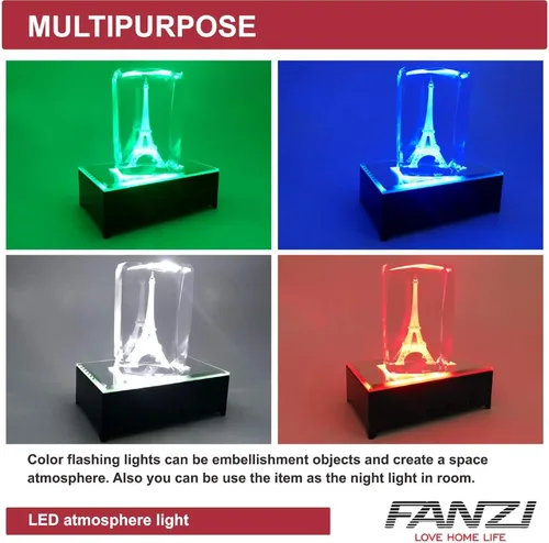 Vista 7 de FANZI Base de exhibición de luz rectangular LED para cristales Soporte de exhibición de luz de arte de cristal Lámpara de adorno de luces LED 3D
