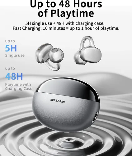 Vista 6 de KUZER KT01 Pro - Auriculares con clip, auriculares inalámbricos Bluetooth abiertos con micrófono, no en la oreja, no se caen, IPX5 impermeable, 48
