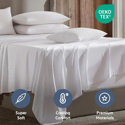 Vista 4 de Juego de sábanas Nestl para cama individual extra profundas - 4 piezas transpirables y refrescantes - Juego de ropa de cama de lujo estilo hotel