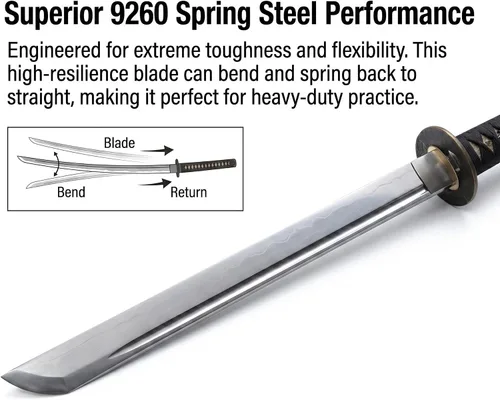 Vista 5 de Katana Sword, Handmade Samurai Sword 9260 Spring Steel - Plum Blossom Design, Full Tang & Clay Tempered - Ideal for Training, Practice, Collection &