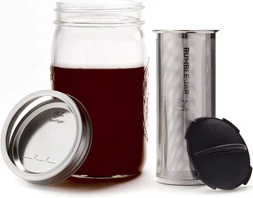Vista 9 de Rumble Jar - Cafetera fría de próxima generación para tarros Mason - El filtro de 200 micrones es ideal para granos gruesos y café más fuerte