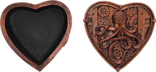 Vista 5 de Top Brass Steampunk - Joyero con forma de corazón de pulpo pequeño, decoración gótica ecléctica inusual (cobre rústico)