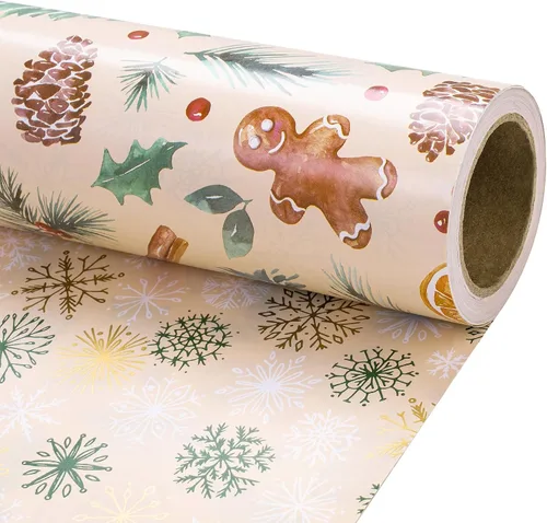 Vista 12 de RUSPEPA Reversible Christmas Wrapping Paper Roll, Mini Roll, Gingerbread Pinecone and Snowflake Design Gift Wrap for Christmas Presents, Winter