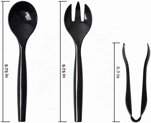 Vista 7 de Supernal 72 piezas de utensilios de servir de plástico resistentes desechables Pinzas de servir desechables negras Juego de servir desechable 24