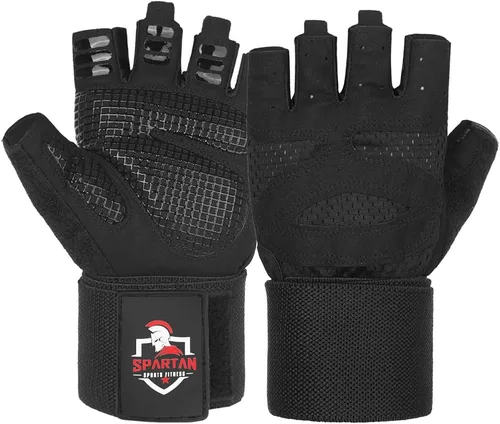 Vista 2 de Spartan Guantes de entrenamiento de gimnasio con soporte para muñeca para hombres y mujeres, protección completa de la palma, agarre antideslizante