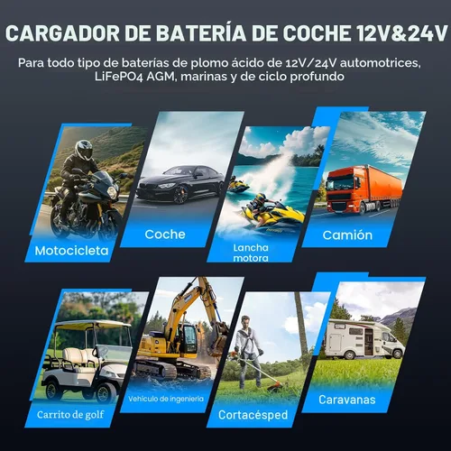 Vista 8 de Cargador de batería de coche inteligente 20A, mantenimiento del cargador de 12V 12A