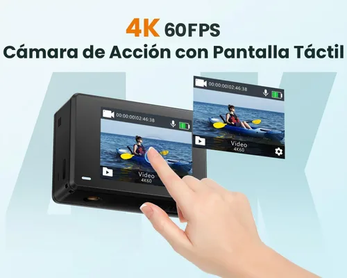 Vista 3 de Cámara de acción 4K60FPS con pantalla táctil, cámara subacuática impermeable de 131.2 ft con tarjeta SD de 64 G, cámara de estabilización de 6 ejes