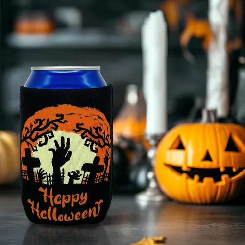 Vista 3 de 12 fundas para enfriadores de latas de Halloween – Trick or Treat Trick or Treat Trébol Cerveza Bebida Suministros Decoración Recuerdos