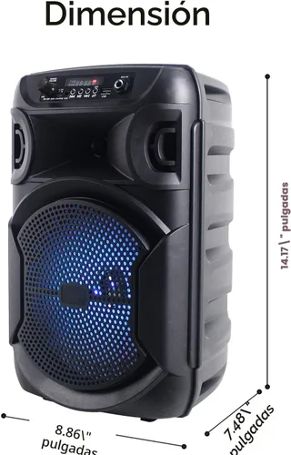 Vista 4 de Technical Pro Altavoz Bluetooth portátil de 800 vatios de 8 pulgadas con woofer y tweeter, altavoz LED PA para festivales con tarjeta Bluetooth/USB