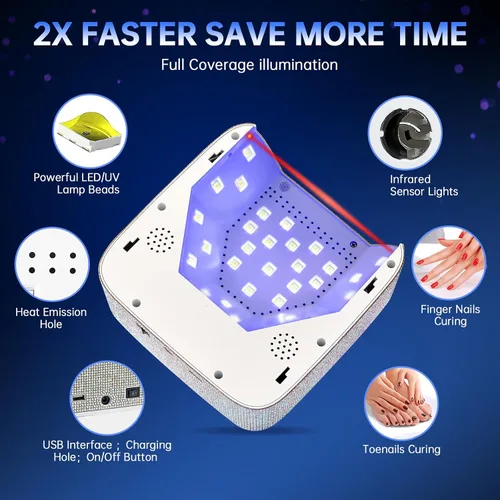Vista 4 de Lámpara de Uñas LED UV de 72W Recargable Inalámbrica Brillante Secadora de Uñas Luz de Esmalte en Gel con 5 Configuraciones de Temporizador Lámpara