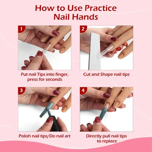 Vista 7 de LIONVISON Mano de práctica para uñas acrílicas: mano de maniquí falsa realista Fake Training Hand with Adjustable Clamp & 240 Coffin Tips - False