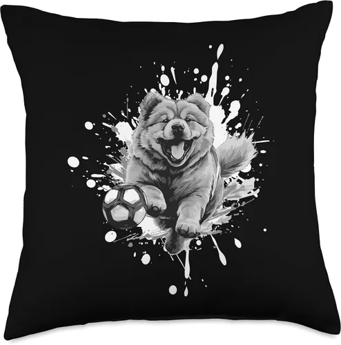 Vista 4 de Dog Soccer Sports Inc Chow Dog Playing Soccer Team Sports Animal Throw Pillow, 16x16, Multicolor