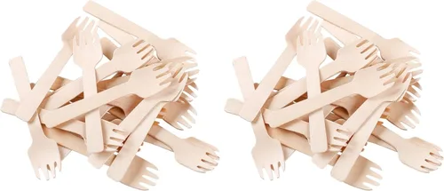 Vista 9 de Gmark Mini tenedores de madera extra gruesos de 0.059 in (4 pulgadas) – 100 utensilios de madera de abedul resistentes 2 en 1 – Combo resistente