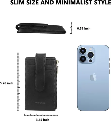Vista 5 de FUNTOR - Carteras pequeñas para mujer, soporte delgado y plegable para tarjetas de crédito con bolsillo para monedas con cremallera, A: Negro