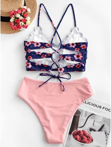 Vista 3 de ZAFUL Traje de baño de dos piezas con diseño de teñido anudado para mujer