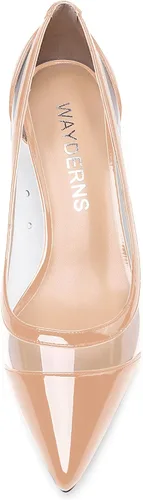 Vista 3 de WAYDERNS Zapatos de tacón bajo para mujer, patente transparente transparente de PVC sólido gatito, zapatos de tacón bajo de 2 pulgadas