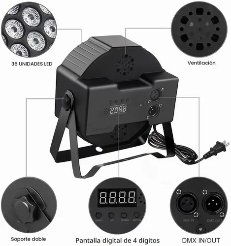Vista 6 de MOSFiATA Paquete de 4 luces Par, RGB 36 luces LED de escenario activadas por sonido, control DMX, 7 modos de iluminación vertical con control