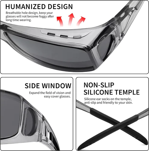 Vista 11 de Night Vision Driving Glasses for Men & Women - Polarized Anti Glare Fit Overs with Wrap-Around HD Yellow Lens