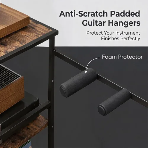 Vista 3 de Soporte de guitarra para múltiples guitarras acústicas con estante de almacenamiento de 3 niveles, estante de exhibición de guitarras, accesorios