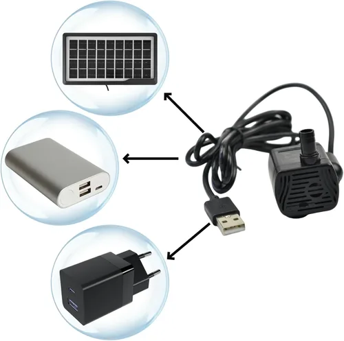 Vista 4 de CONQUERALL DC 3.5-9V DC micro bomba sumergible interfaz USB 200L/h caudal ajustable, adecuado para paneles solares, fuente de gato