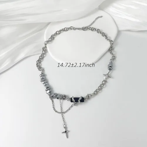 Vista 96 de Y2k - Collar irregular con dije de estrella, piedra de luna, diseño de cadena de moda, joyería de plata picante para mujer