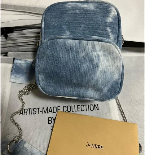 Vista 7 de Kpop Bangtan - Bolsa de mezclilla J Hope para niños, bolsa de mezclilla para niños, mini bolso de hombro para mujeres y niñas, Azul mezclilla