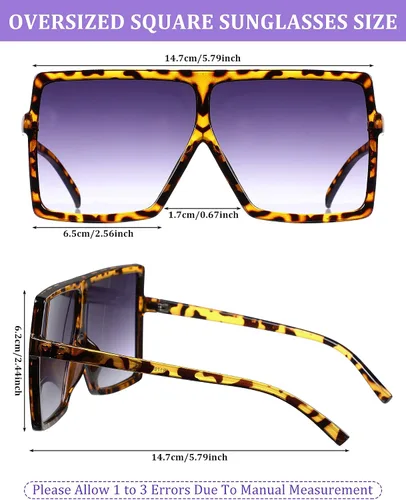 Vista 3 de Frienda 26 pares de lentes de sol cuadrados de gran tamaño para mujeres y hombres persianas planas de gran tamaño 26 colores 27
