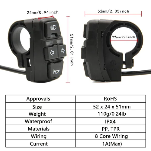 Vista 7 de Interruptor de bocina para faros delanteros de motocicleta, 48 V, impermeable, interruptor de encendido/apagado para scooter bicicleta eléctrica