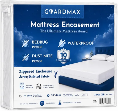 Vista 12 de Protector de colchón Guardmax con cremallera funda contra insectos para cama 100% impermeable suave, hipoalergénico y transpirable