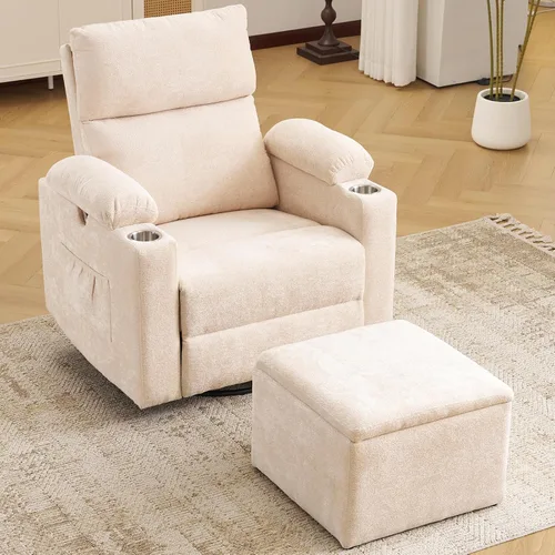 Vista 13 de Sillón reclinable eléctrico con balanceo para guardería con apoyabrazos ajustables, silla de lactancia con función de masaje y calor, reclinable