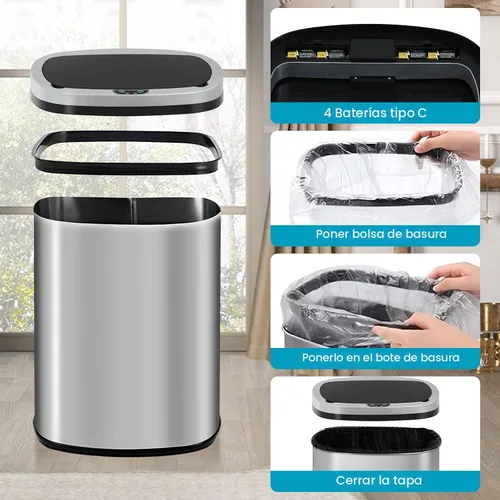 Vista 8 de Dkeli Cubo de basura automático de 13 galones con sensor de movimiento sin tacto, basurero de cocina de acero inoxidable con tapa, basurero de alta
