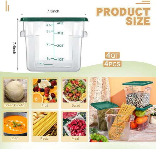 Vista 2 de Maxcheck 4 recipientes de almacenamiento de alimentos de 4 cuartos con tapas, de plástico transparente a granel, contenedores de almacenamiento