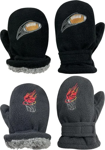 Vista 11 de N'Ice Caps Baby Toddler Mittens Kids 2 Pair Pack Fleece Warm Sherpa Lined Negro + Gris
