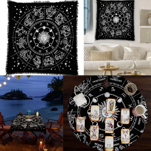 Vista 2 de Indian Consigners Tela de altar Zodiaco Astro Brujería Alter Tarot Spread Mantel Wiccan Espiritual Sagrado Tela (Zodiaco Plata)