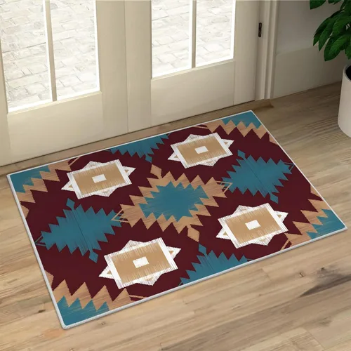Vista 15 de Aztec 2x3 Area Rugs for Living Room Washable Non Slip - Rustic Carpet Low Pile Soft - Abstract Rug for Bedroom Dining Room Kitchen Entryway Indoor